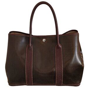 Hermes Garden Party PM Women's Amazonia Tote Bag Dark Brown BF547199